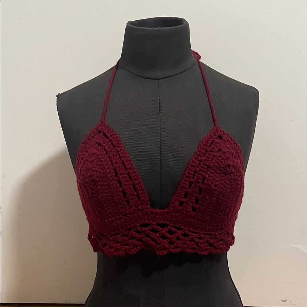 Crochet Halter Top in Deep Red